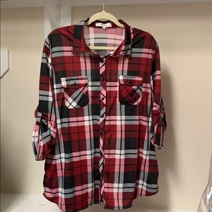 Eden and Olivia 3/4 length flannel shirt.